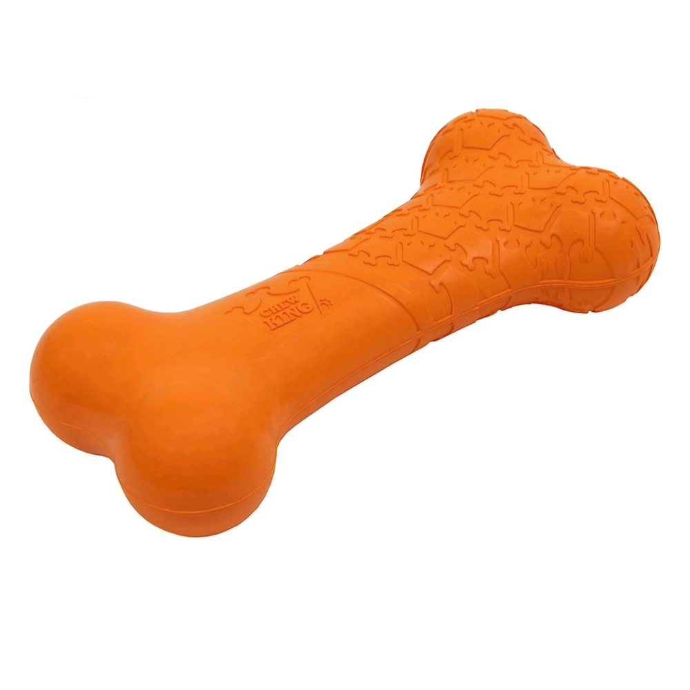 NWT Chew King Bacon Scented Natural Rubber Dog Bone Toy Orange 6 In Durable Toy